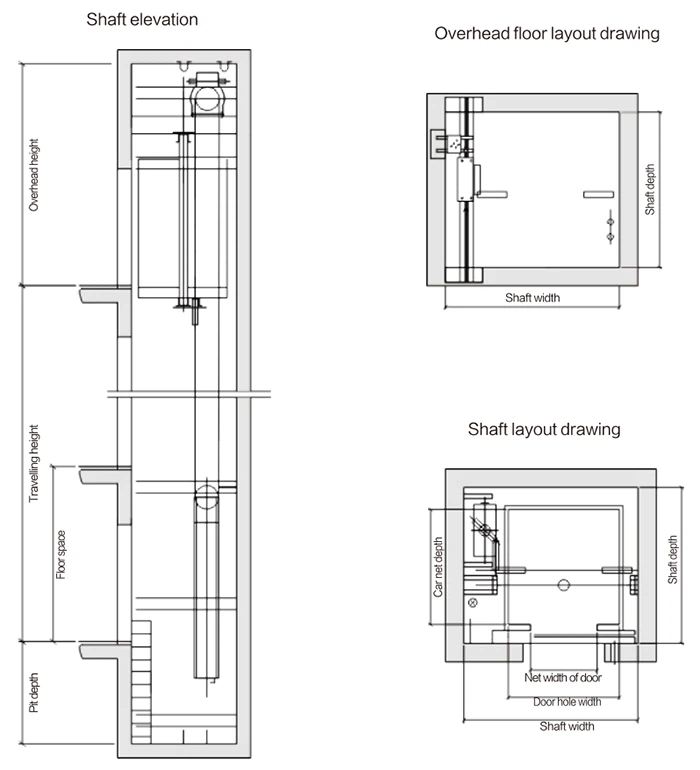 FUJI Machine Roomless Passenger Elevator Construction Layout Drawing FUJI Machine Roomless Passenger Elevator Construction Layout Drawing